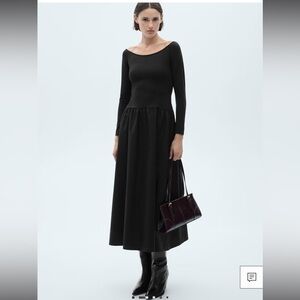 Mango celebs favourite minimalist elegant Black Long Sleeve cotton Dress